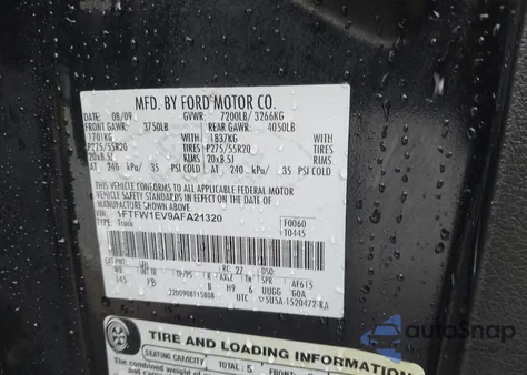 2010 Ford F-150 Fx4/Harley-Davidson/King Ranch/Lariat/Platinum/Xl/Xlt z USA, uszkodzony, nr VIN 1FTFW1EV9AFA21320